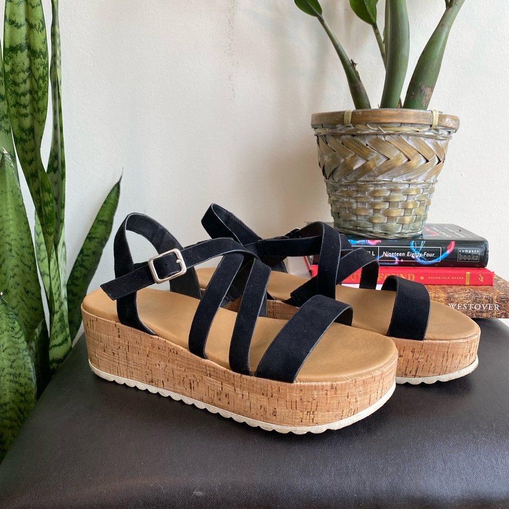 Call It Spring platform sandal, black vegan suede, Size 38 (approx size 7.5)